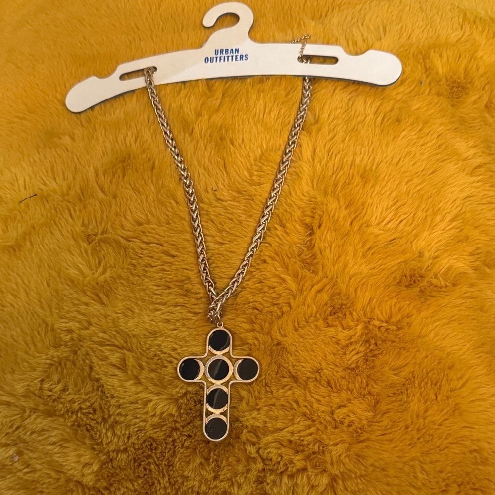 Urban Outfitters Gold and Black Cross Pendant Necklace